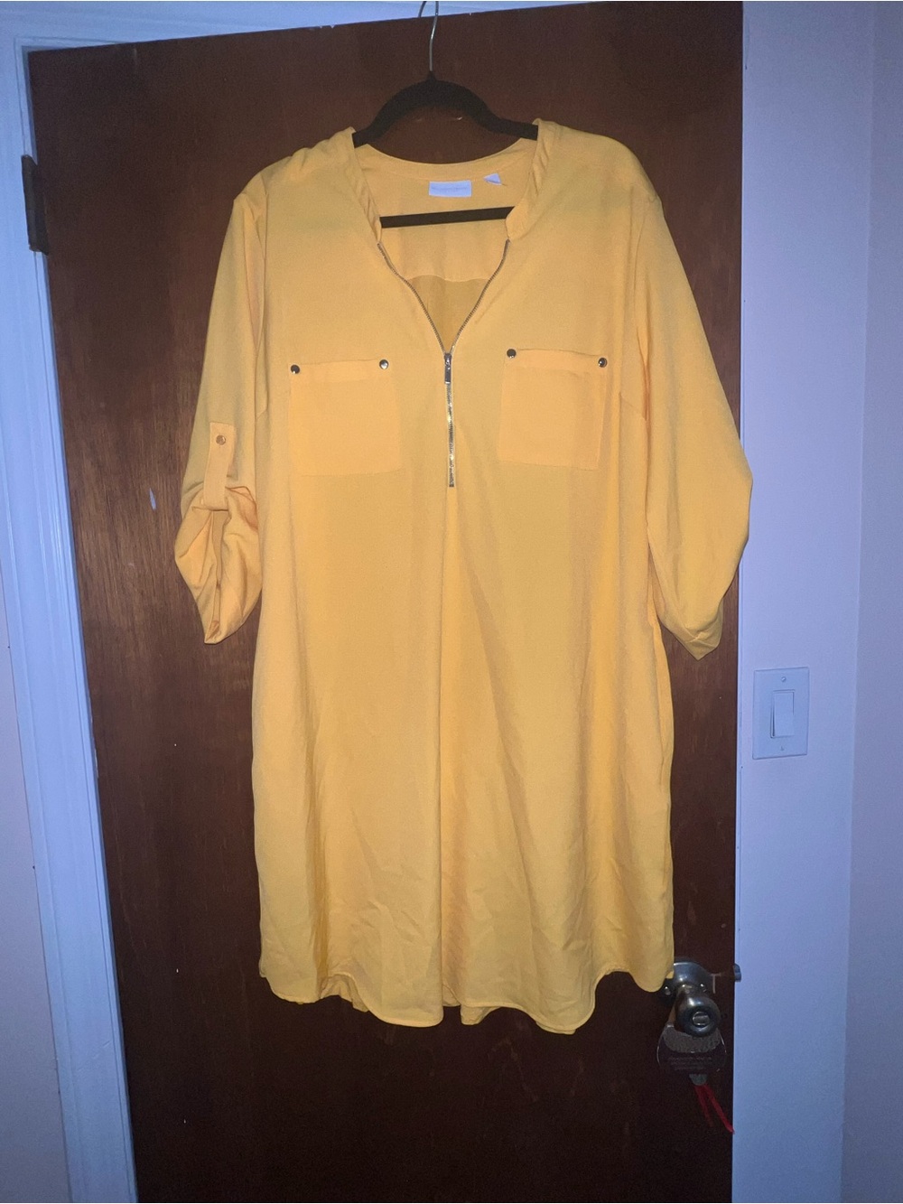 New York & Company Yellow Zip-Front Shirt Dress
